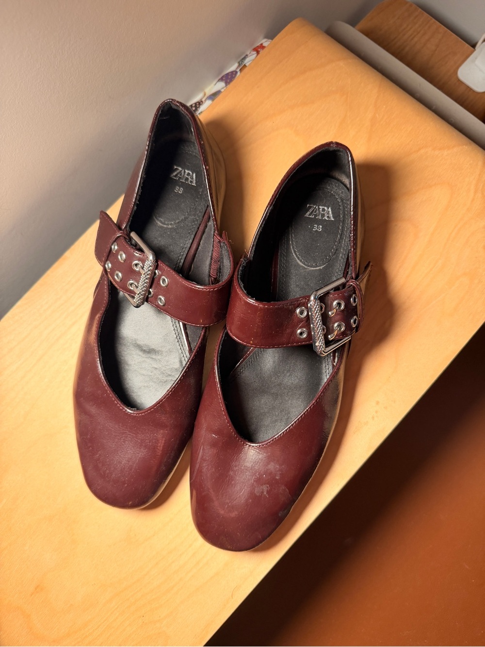 Zara Burgundy Patent Mary Jane Ballet Flat - Picture 2 of 4